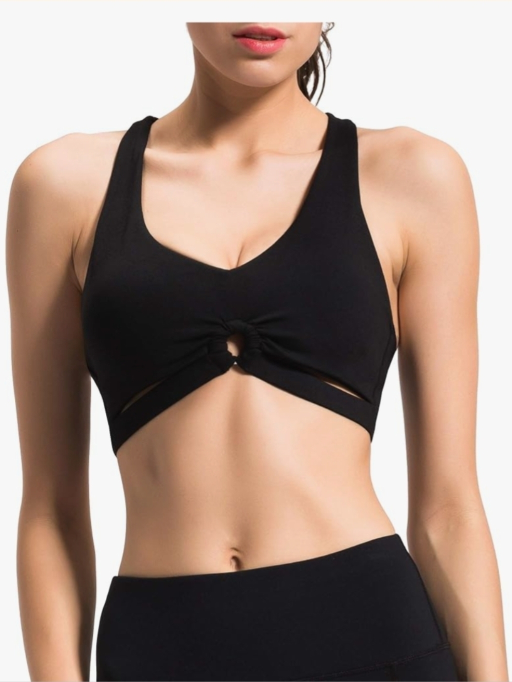 Women's Black Knot-Front Sports Bra - Sleek Support